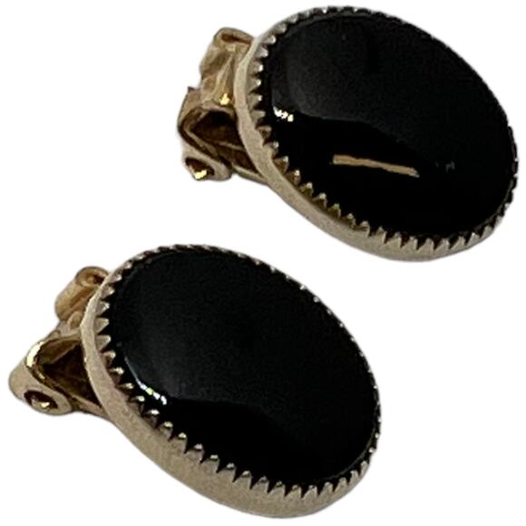 Vintage Black and Gold-Tone Oval Clip-On Earrings - Picture 5 of 7